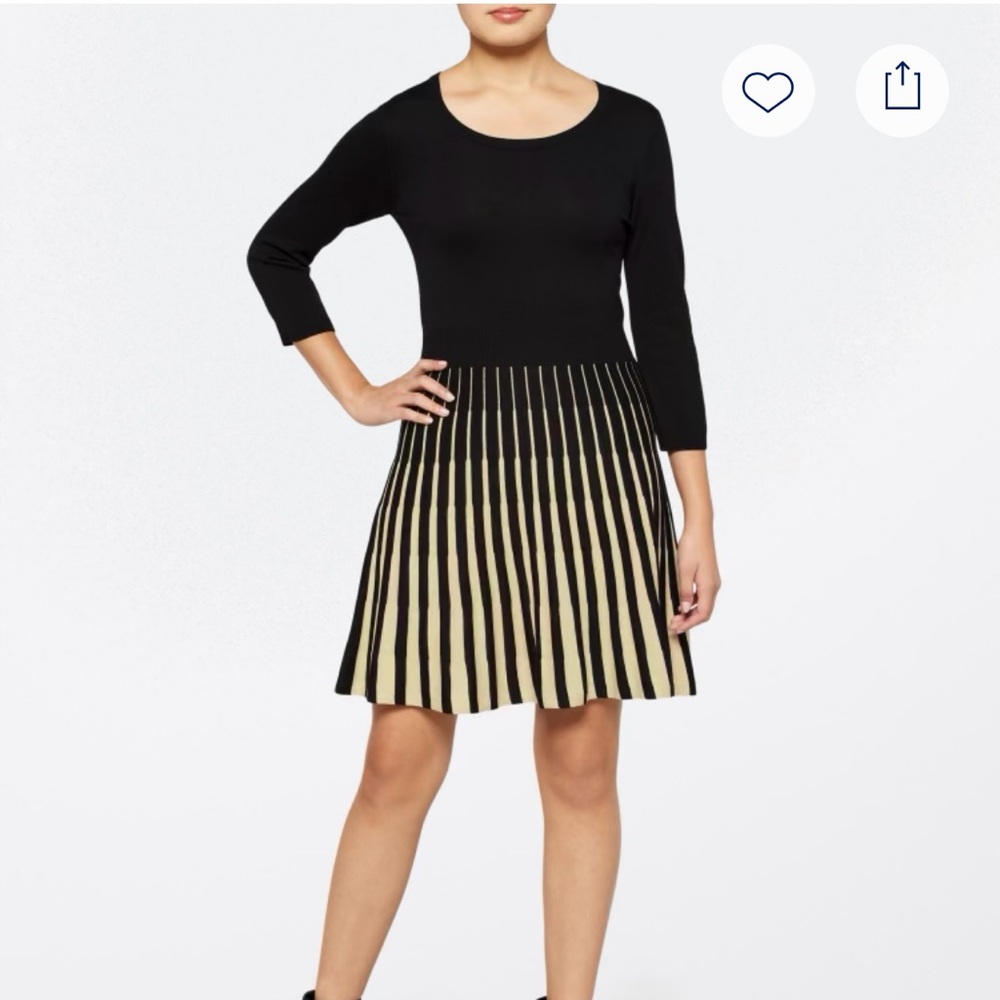 D-10 Fortune + Ivy open back detail Sweater Dress Sz L, metallic gold and black